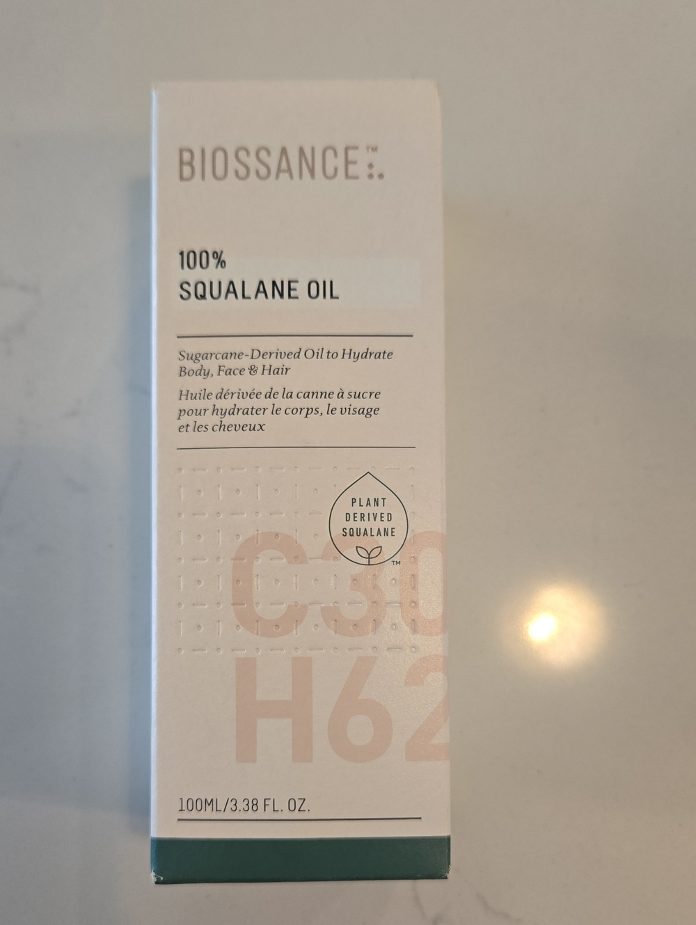 Biossance 100% Squalane Oil Box - White with Green and Pale Pink Accents